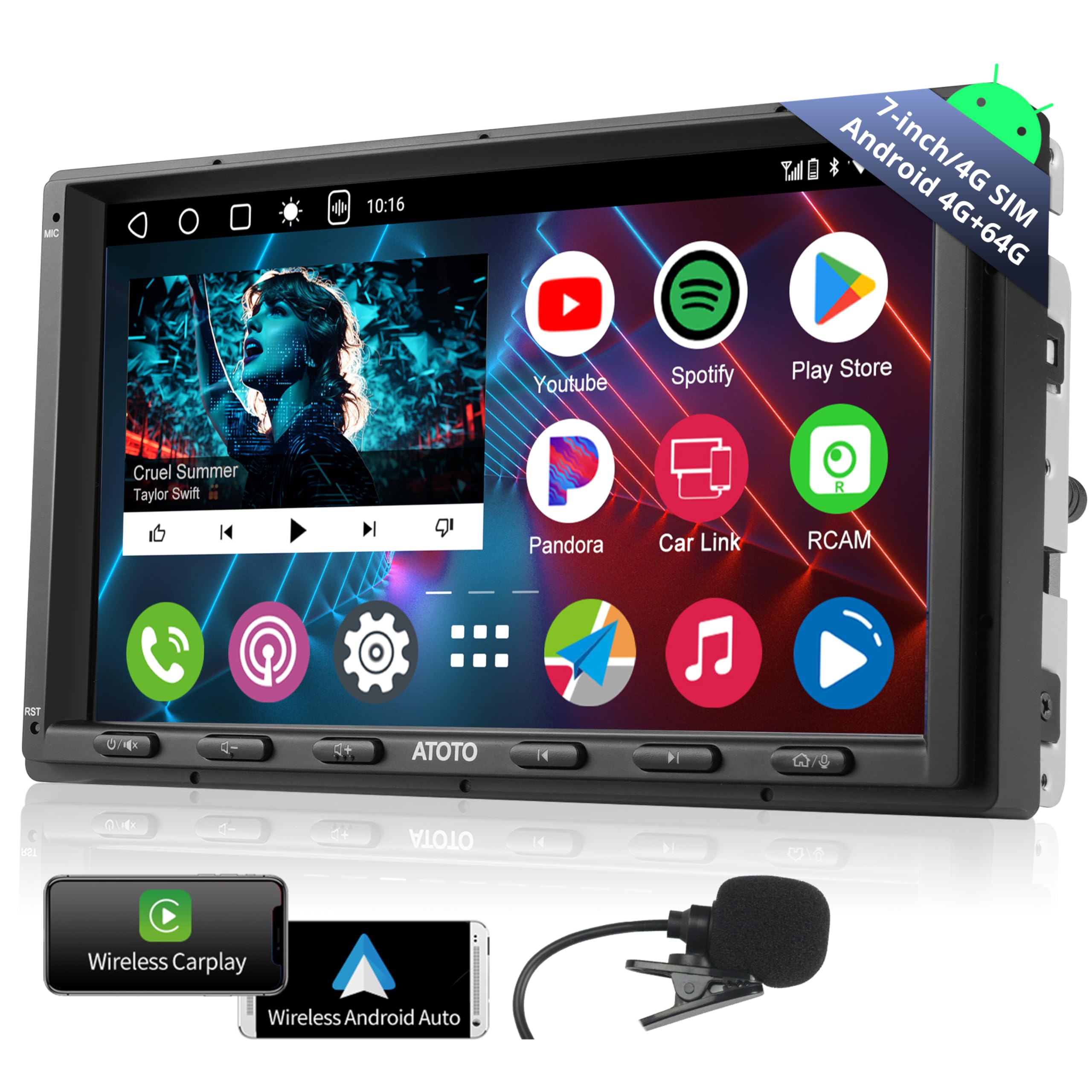 Photo 1 of Double Din Carplay/Android Auto Car Stereo Wireless Wired, 4G+64G Android Car Radio 7 '', 4G LTE Nano Card Touchscreen Audio Receivers, MirrorLink Bluetooth Navigation Head Unit (Upgraded)
