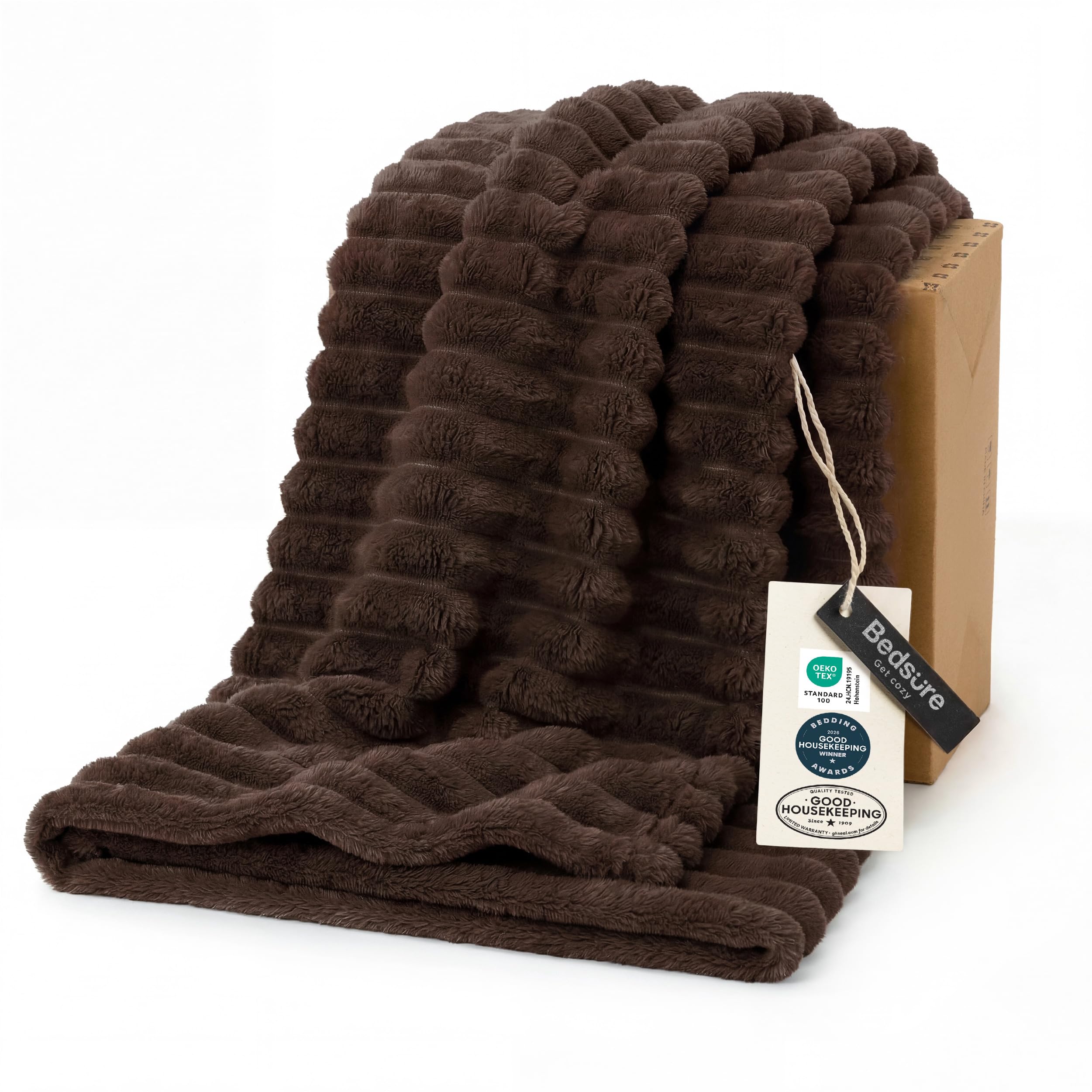 Bedsure GentleSoft Dark Chocolate Fleece Blanket for Couch - Cozy Soft Blankets for Women, Cute Small Throws for Girls, 50x70 Inches Image