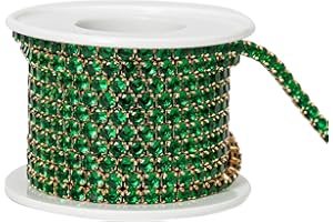 YoungJewl 1 Yards Zircon Crystal Rhinestones Close Chain Round Beaded Trim for Sewing Craft DIY Decoration（4X4MM Golden Green）