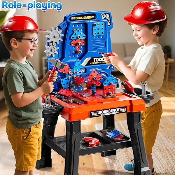 KIZONLY KIDS TOOL TOY PLAYSET WITH ELECTRONIC DRILL SOUND FOR AGED 3 4 5 6 7 8, WORKBENCH TOYS FOR TODDLERS 3-5, PRETEND PLAY TOOL BOX, CONSTRUCTION MECHANIC SET, BIRTHDAY GIFT FOR BOYS GIRLS AGES 3-8