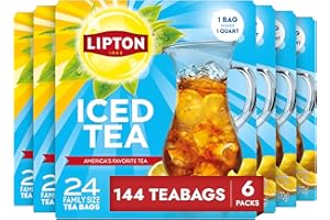 Lipton Unsweetened Iced Tea Bags, Family Size Zero Calories, 144 Total Tea Bags (24ct - Pack of 6)