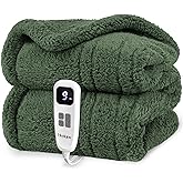 blunique Heated Blanket Electric Blanket Throw - Fast Heating Blanket Throw Double Sided Sherpa Ultra Soft Cozy with 10 Heating Levels & 2-10 Hours Auto Off, Mashine Washable, 50 x 60 Inches, Green