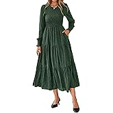 dowerme Maxi Dresses for Women 2026 Long Sleeve Floral Smocked A Line Polka Dot Flowy Boho Vacation Dress Spring Clothes