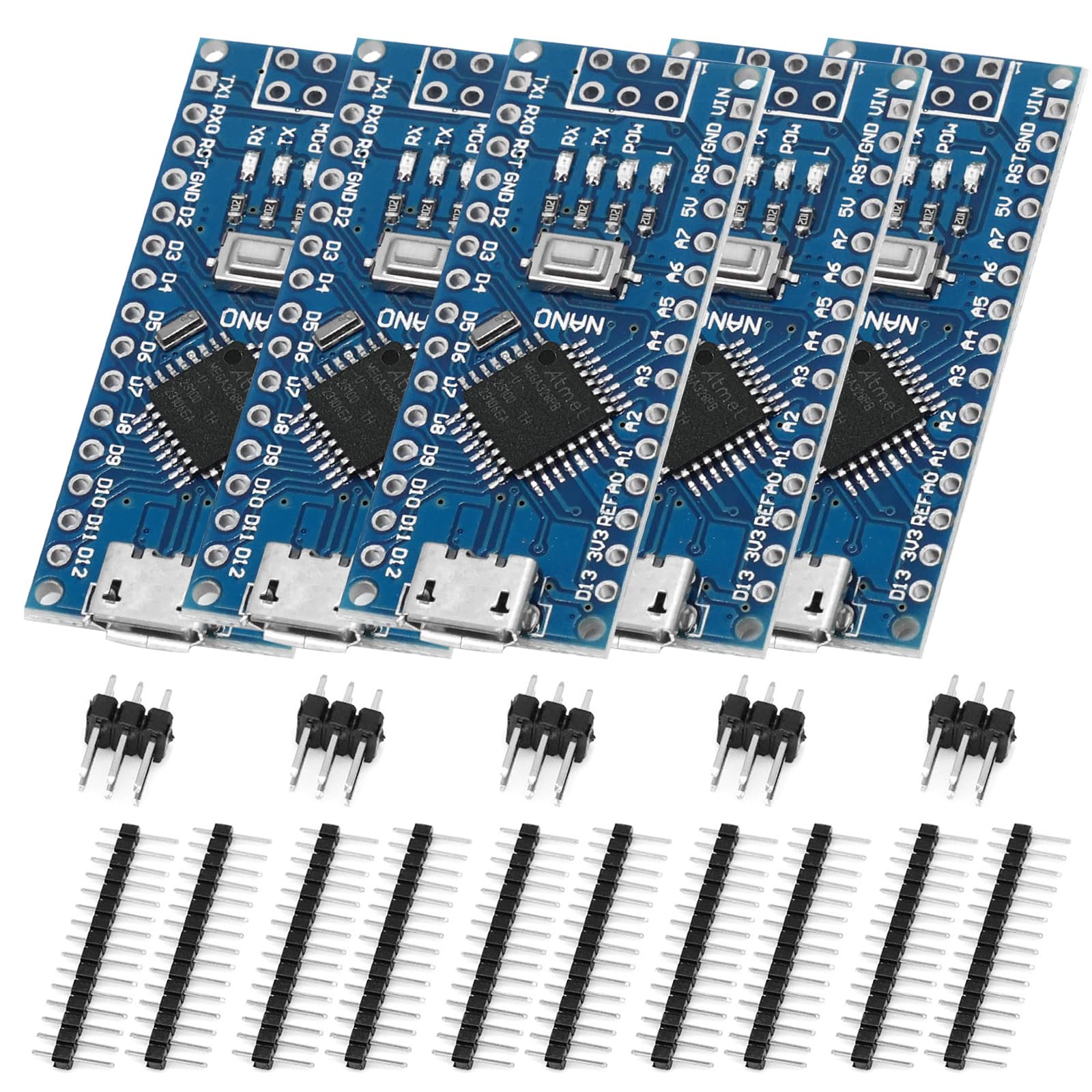 XTVTX 5 Pcs Nano V3 328P Development Boards Nano V3.0 Nano 328P Module with CH340 Chip Micro Connector 5V 16M Microcontroller Compatible with Ar-duino Nano