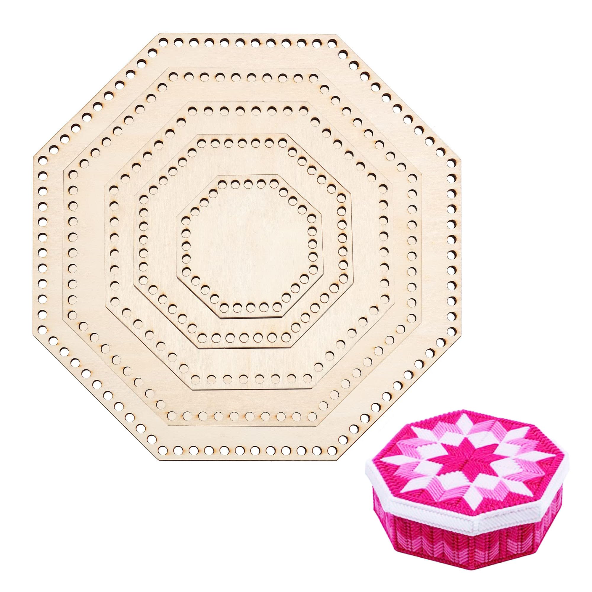 Yayatty 5 PCS Wooden Basket Bottom, Hexagonal Crochet Knitting Basket Wood Base Shaper for DIY Basket Craft Weaving Making Supplies