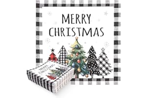 GODAYS 100 PCS Merry Christmas Paper Napkins Disposable Paper Towel Plaid Christmas Luncheon Napkins Decorative Christmas Din