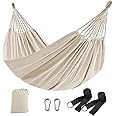 SONGMICS Double Hammock, 98.4 x 59.1 Inches, 660 lb Load Capacity, with Compression Bag, Mounting Straps, Carabiners, for Terrace, Balcony, Garden, Outdoor, Camping, Beige UGDC15M
