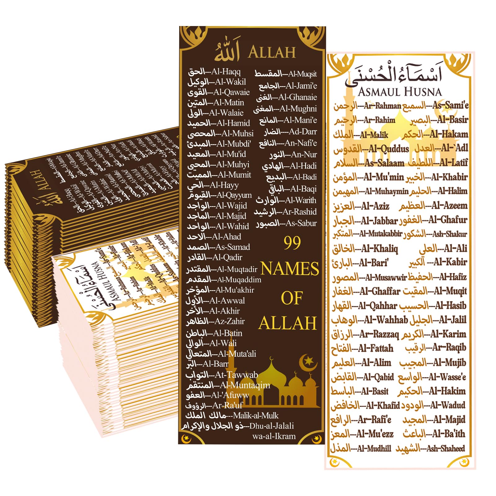 Photo 1 of 100 Packs 99 Names of Allah Bookmark Arabic English Islamic Bookmarks Reflecting on The Names of Allah Ramadan Eid Gifts Bulk Quran Muslim Islamic Arabic Gifts for Women Men Quran Learning