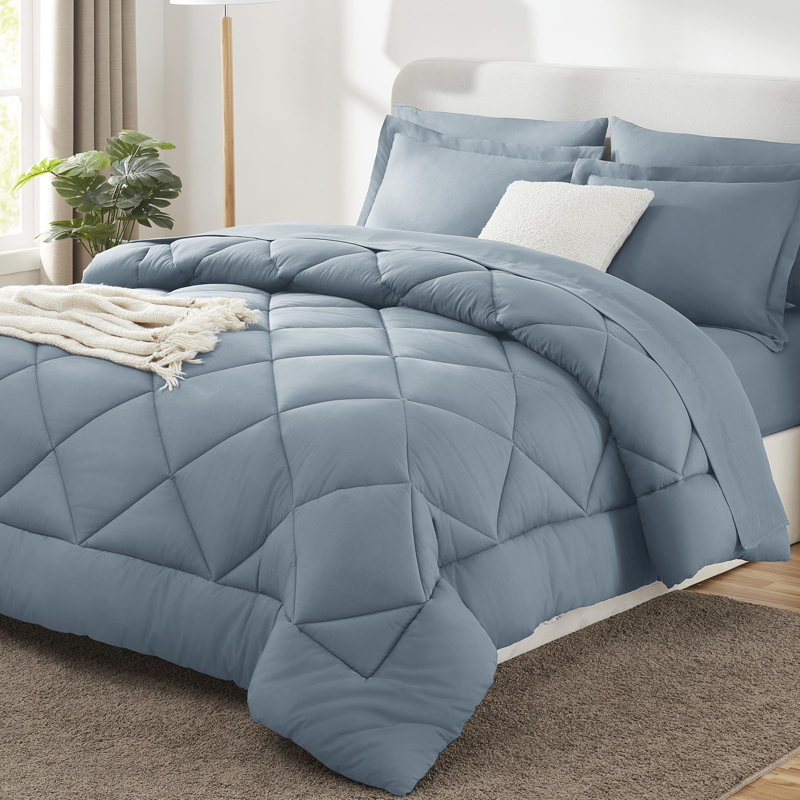 Photo 1 of CozyLux Queen Comforter Set Dusty Blue - Bed in a Bag Queen Size 7 Pieces, Luxury Soft Bed Set for All Seasons, Bedding Set with Down Alternative Comforter, Sheets, Pillowcases & Shams, Grayish Blue