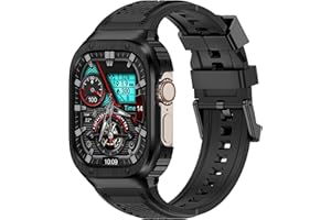 Deczone Band with Stainless Steel Case Compatible with Apple Watch Series Ultra 1 2 3 49mm Band, iwatch Bands Rugged Metal Protective Cover for Men (Black)
