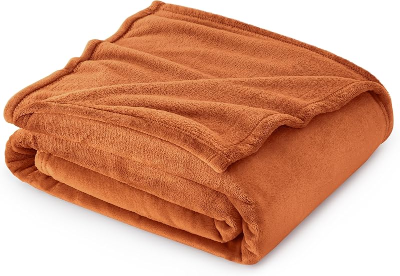 Bedsure Fleece Throw Blanket 130x150 cm Burnt Orange Soft Microfibre