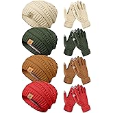 JaGely 8 Pieces Women Winter Hats and Gloves Set Women Warm Touchscreen Knitted Lined Gloves Winter Beanies