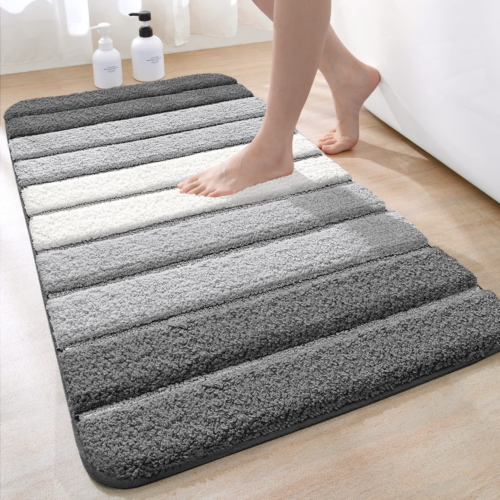 DEXI Bath Mat 60 x 90 cm, Extra Soft Absorbent Microfiber, Non-Slip Washable Rugs for Shower Floor, Bathmat Bathroom Accessories Decor, Grey