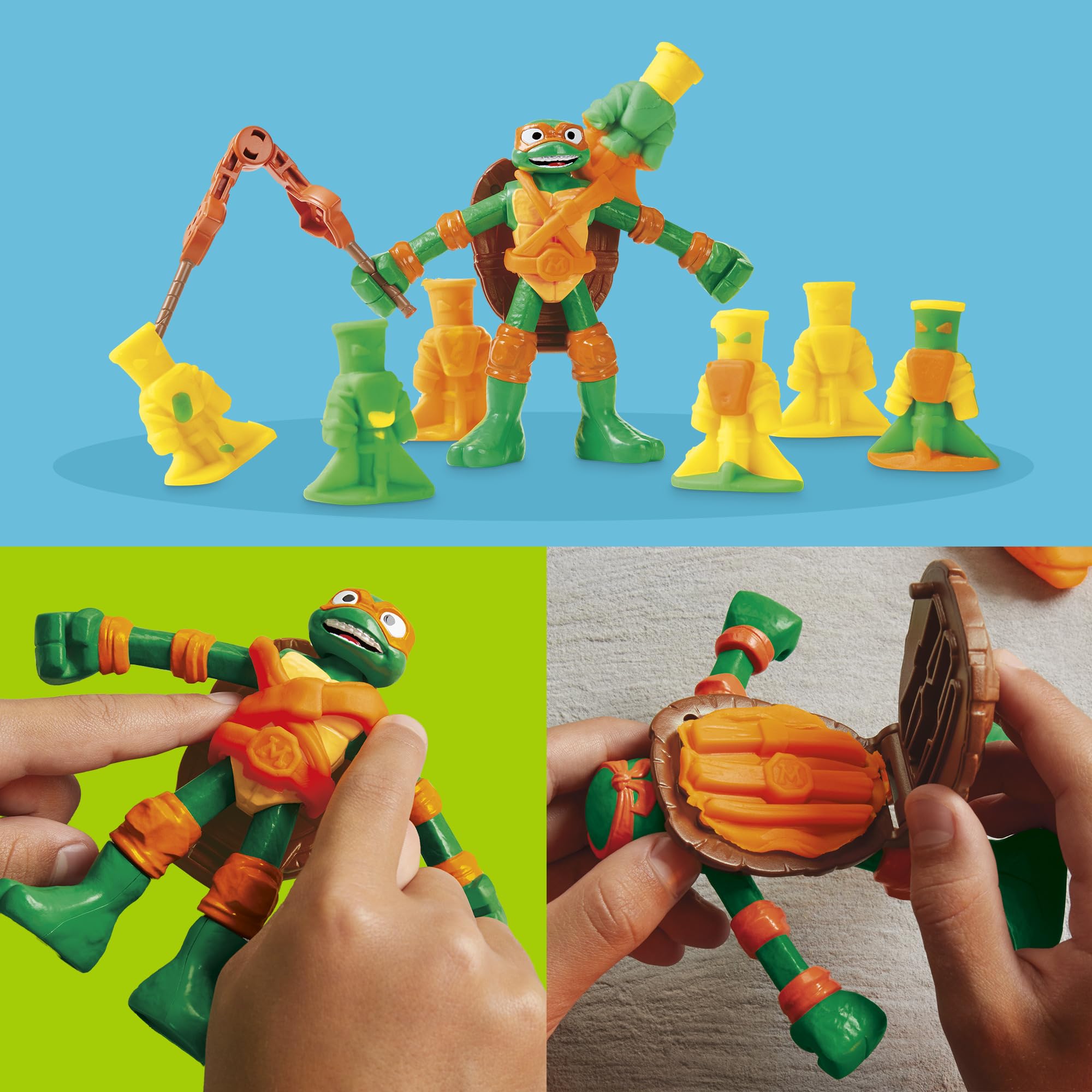 Play-Doh Teenage Mutant Ninja Turtles Cowabunga Kreationen Spielset mit 4 Ninja Figuren und 8 Dosen Knete zum Formen und Dekorieren, Bastel-Set für Kinder ab 4 Jahren 5