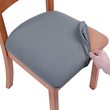 Smiry Stretch Chair Seat Covers For Dining Room Grey Set Of 4 Jacquard Dining Chair Seat Cushion Protectors Chair Slipcovers Amazon Co Uk Kitchen Home