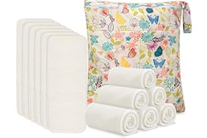 Damero 5-Layer Reusable Diapers Baby Inserts, 12PCS Cloth Diaper Inserts with an Extra Storage Bag