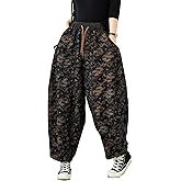 LAI MENG FIVE CATS Women's Vintage Harem Baggy Jeans Drawstring Elastic High Waist Barrel Denim Loose Pants