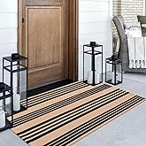 Black and Tan Striped Outdoor Rug, 3’x5’ Cotton Modern Front Porch Door Mat Hand-Woven Reversible Patio Rug Washable Layered Doorway Carpet for Farmhouse/Kitchen/Living Room