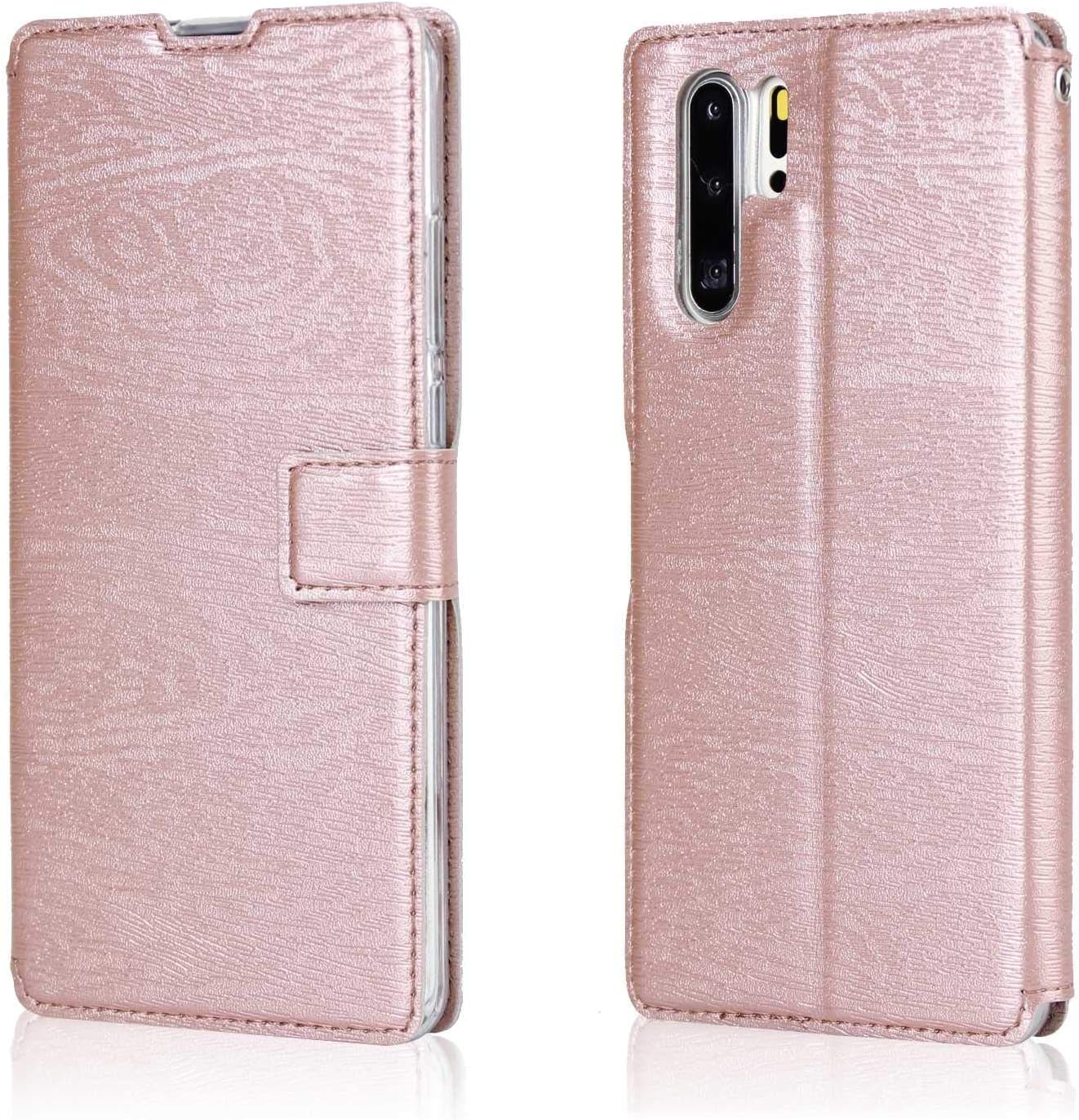 CUSKING Huawei P30 Pro Folding Case, Cover for Huawei P30 Pro with Card Slot and Viewing Stand, Magnetic Full Body Protective Wallet Case, Rose Gold