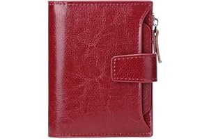 GOIACII Small Women Wallet RFID Blocking Leather Bifold Card Holder with Zipper Coin Pocket 4 ID Windows Wine Red