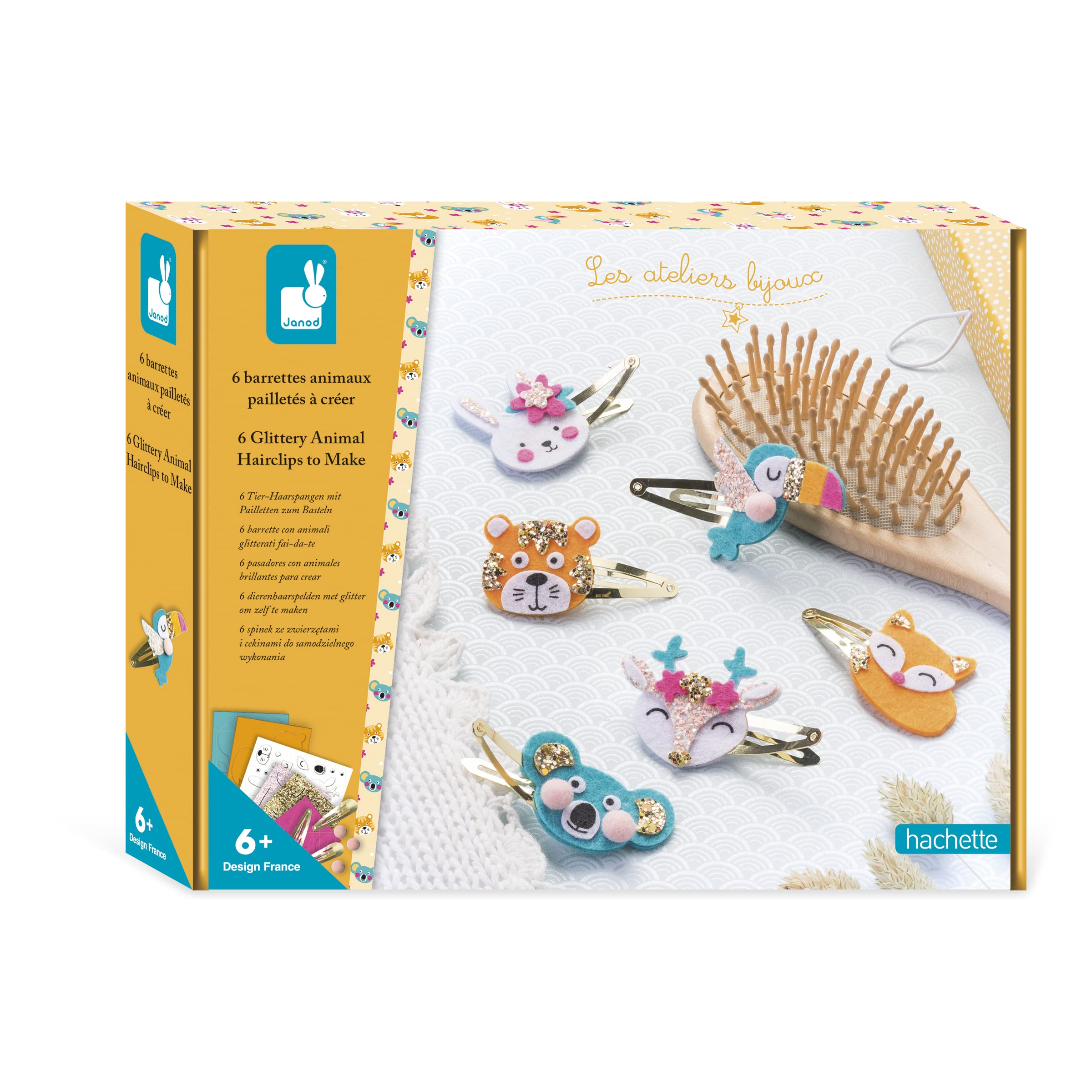Janod - Set of 6 hair clip to Create - Sequinned Animals - Children’s Arts & Crafts Kit - Mastering Fine Motor Skills & Creativity - 6 Years and up - J07997