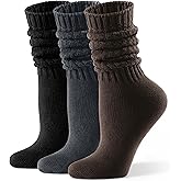 CS CELERSPORT Women's Slouch Crew Socks Scrunch Knit Cotton Calf Tube Socks 3 Pairs