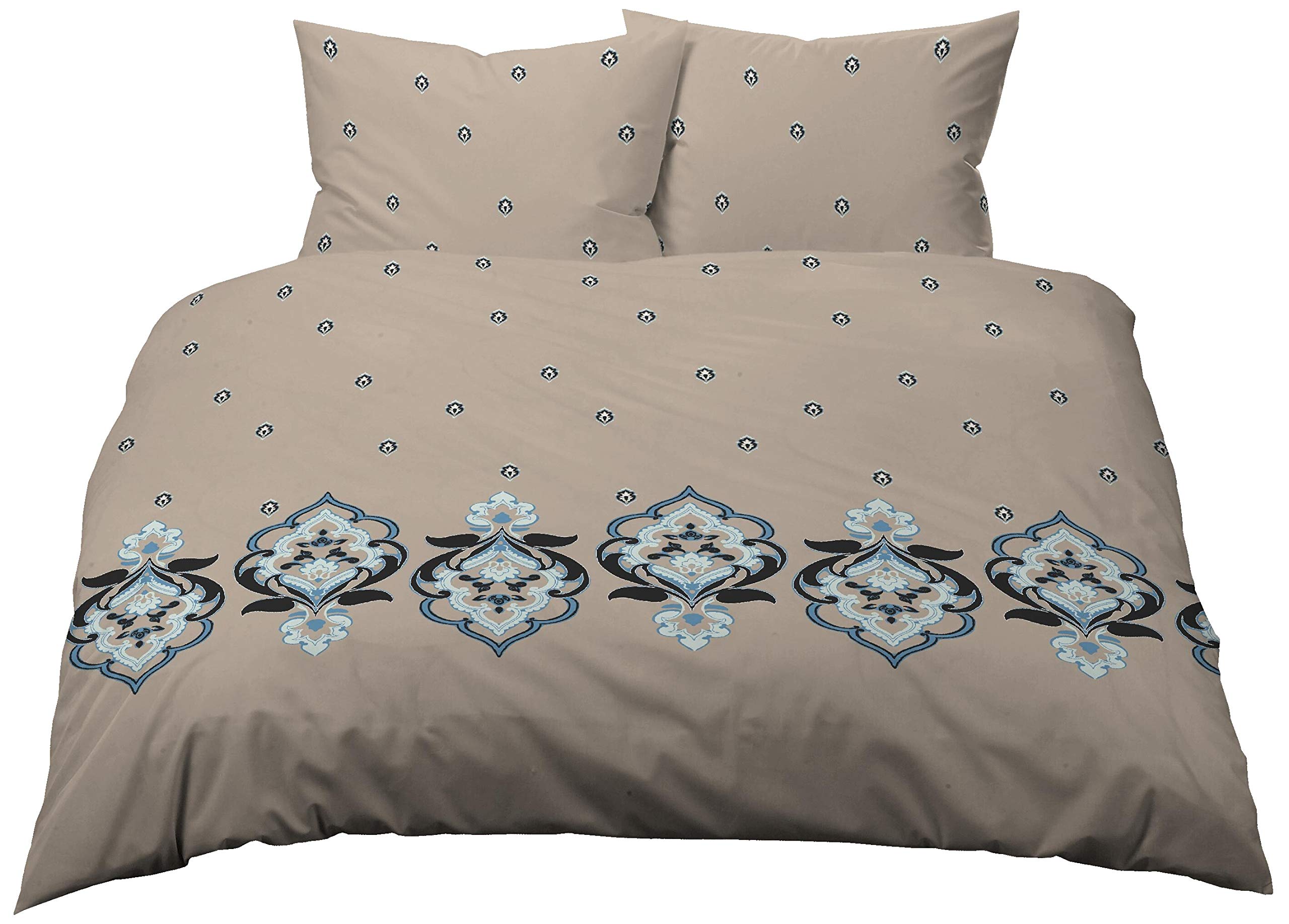 Gerald Wittmann Satin/Sateen Duvet Cover Set, 100% Cotton, Single Bed, Baroque Ornaments Beige/Cream, 200x200 cm + 70x90 cm