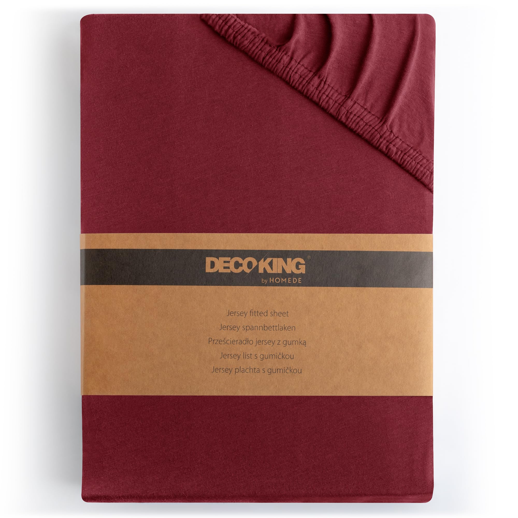 DecoKing Fitted Sheet Double Cotton Jersey Boxspring, Amber Collection, 120-140x200 cm Maroon Burgundy — image 1