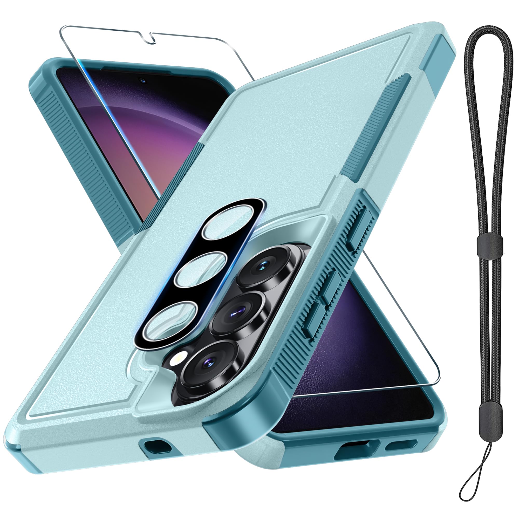 Photo 1 of for Samsung Galaxy S26 Case with Screen Protector+Camera Lens Cover,Military Grade Heavy Duty Shockproof Phone Cover with Wrist Lanyard Strap for Samsung S26,Mint Green