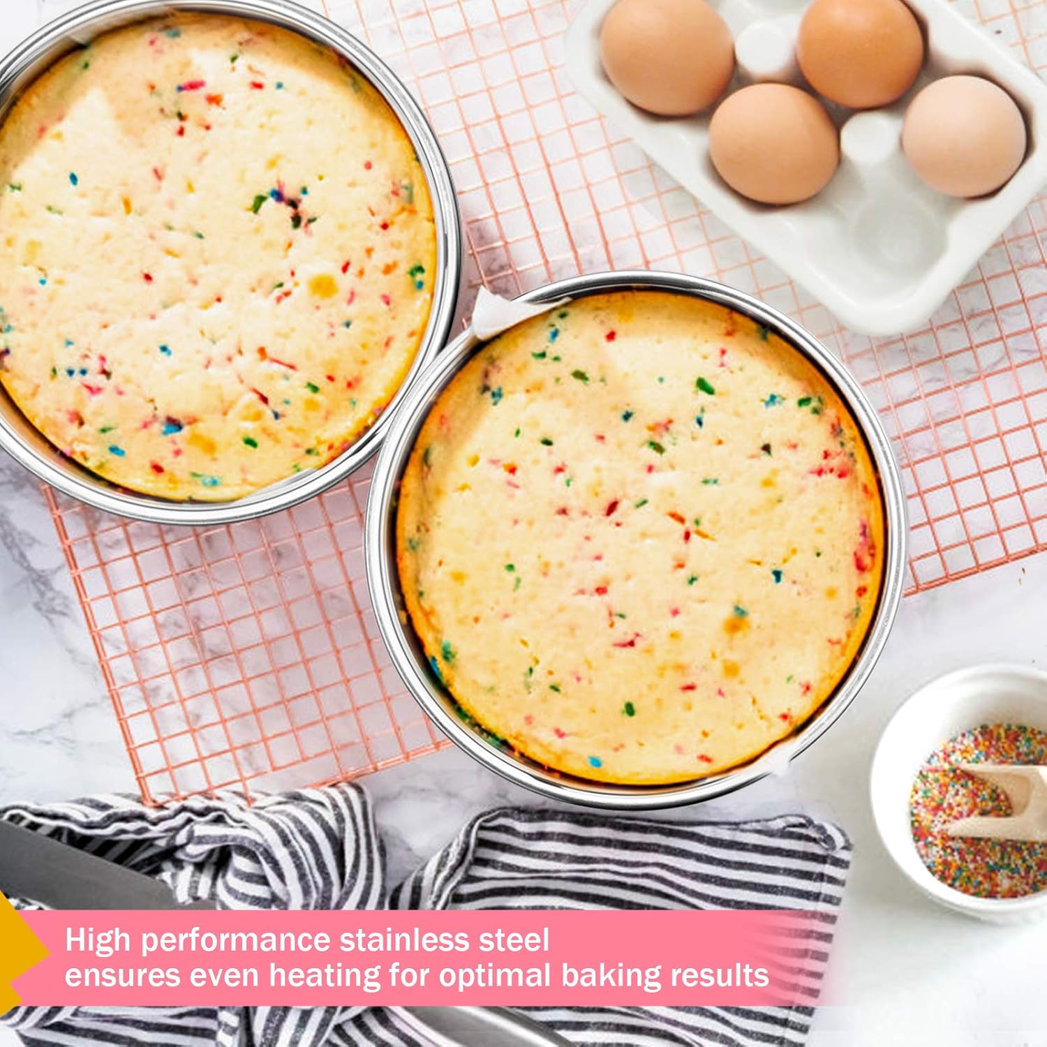 Homikit 6 Inch Cake Tin Set of 2, Stainless Steel Round Cake Pans for Baking Layer Cakes Bread and Pie - Image 5
