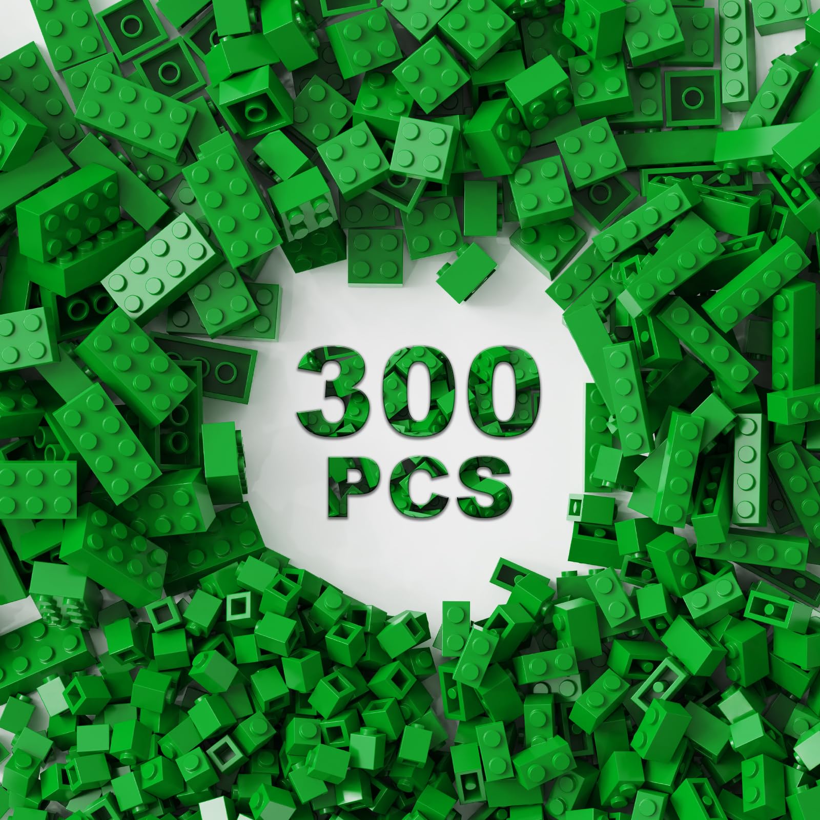 300 Pcs Classic Building Bricks, Green Bulk Bricks, Compatible With All Major Brand Parts and Pieces, Creative Building Block Toys for Boys Girls Ages 6 7 8 9 10 Years Old (Green) — image 1