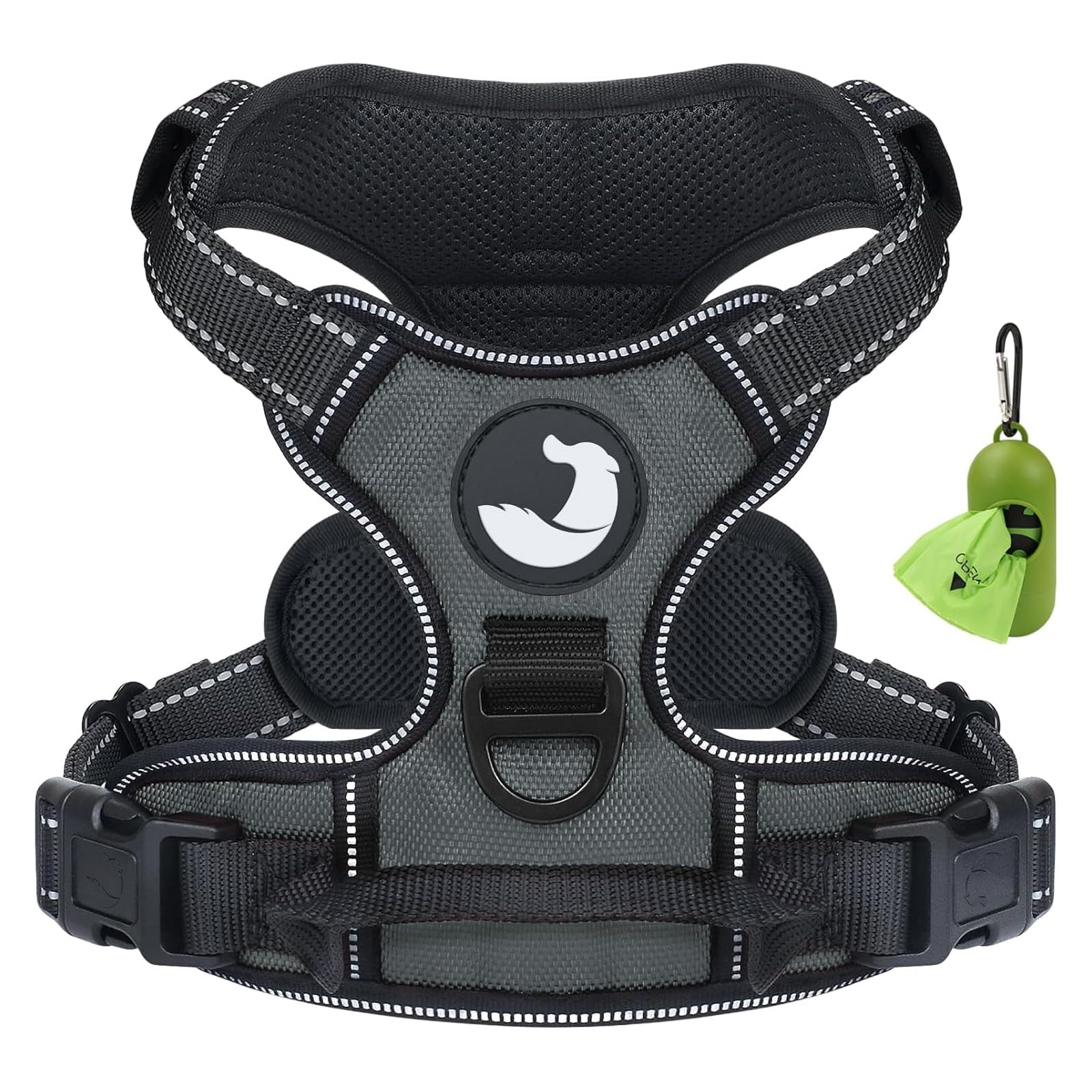 Joytale Dog Harness Large Dog No Pull Harness for Dogs with 2 Leash Clips, Adjustable Soft Padded Dog Harness Reflective with Easy Control Handle for Walking and Training, Grey, L