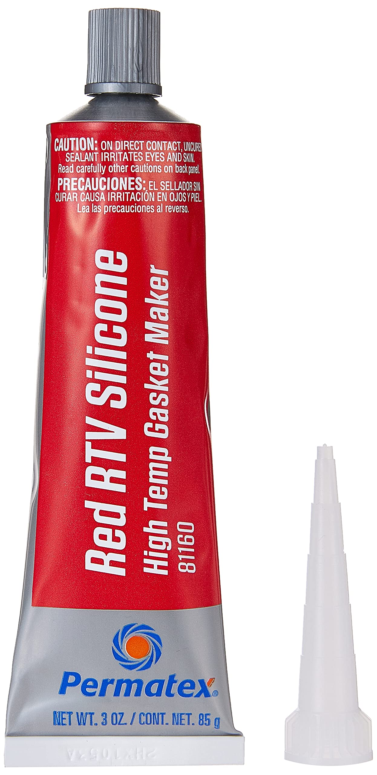 Permatex 81160 High-Temp Red RTV Silicone Gasket: Suitable for Exhaust Manifold, Header, Turbochargers & Slip Fit Exhaust Parts, Temperature Resistant (up to 343°C), Sensor Safe, Non-Corrosive 1 x 85g