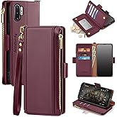 Antsturdy Compatible with Samsung Galaxy Note 10+ Plus Case Wallet with Card Holder for Women Men Phone Case RFID Blocking PU Leather Flip Cover with Strap Zipper Credit Card Slots,Wine Red