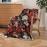 Boho Floral Throw Blanket Vintage Floral Bed Blanket, Soft & Comfortable, Flannel, Warm, All Season, Flowers Plants Bed Blankets for Couch Bedroom Living Room 50X60 Inch