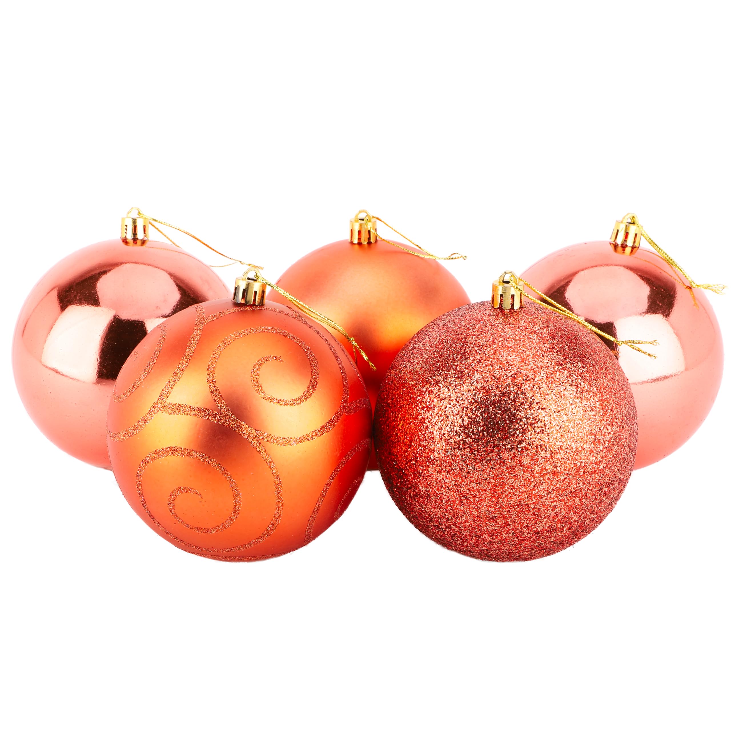 Christmas Concepts® Pack of 5-100mm (4") Large Baubles - Shiny, Matte & Glitter Design - Christmas Decorations (Coral)