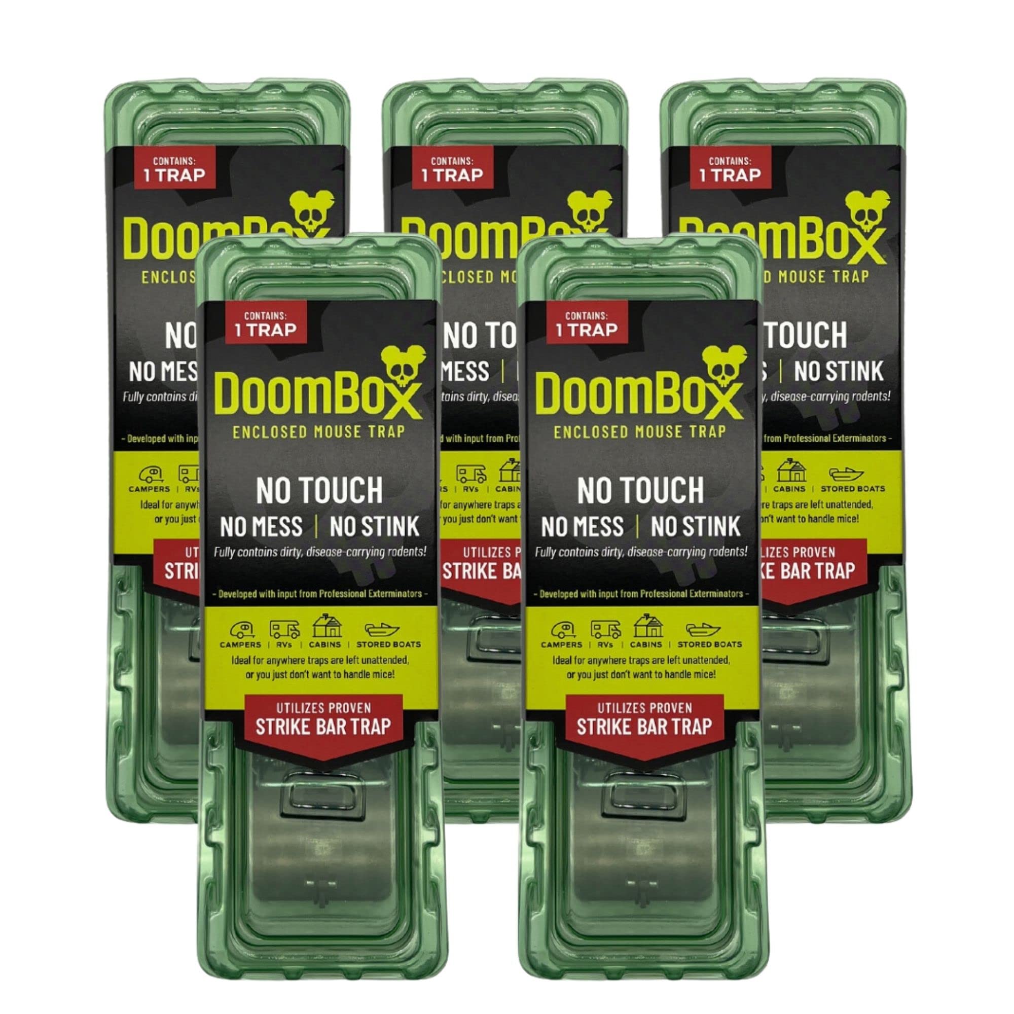Photo 1 of DoomBox™ Green Enclosed Mouse Trap | Keeps The Mess with The Mouse | Patented Click-It™ Closure Technology | Safe for Kids & Pets | Certified Child Resistant | Made in USA (5-Pack Green)