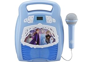 EKIDS Frozen 2 Bluetooth Portable MP3 Karaoke Machine Player with Light Show Store Hours of Music with Built in Memory Sing Along Using The Real Working Microphone USB Port to Expand Your Content