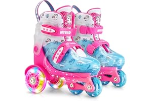 HYKID Toddler Roller Skates, 4 Adjustable Sizes, Fun Illuminating, Safety Three-Point Type, Breathable Upper, Beginners' Roller Skates for Girls Boys Kids
