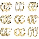 THUNARAZ 9 Pairs Clip on Earrings for Women 14K Gold Plated Chunky Hoop Clips Earring Trendy Clip on Hoop Earrings for Women Non-Pierced Fake Jewelry
