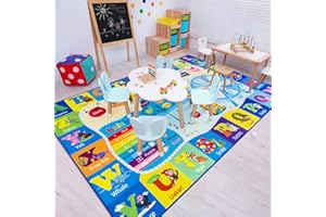 B BENRON Kids Rugs for Playroom Washable, Educational and Fun Learning Rugs with ABC Alphabet Animals Shapes, Baby Toddler Children's Play Mat for Bedroom Classroom Nursery, 3x5 Feet, Blue