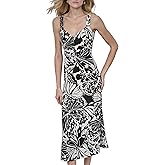 DKNY Women's Sleeveless V-Neck Midi Dress with Logo Hardware on Strap