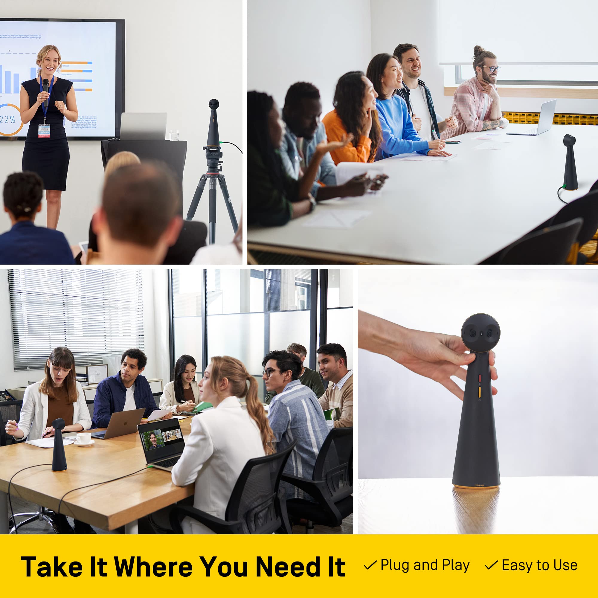 IPEVO Totem 180 4K Panoramic Video Conference Camera w/ 180° & 120° View, Premium Webcam, Full Room Coverage, AI Auto Framing, Noise Reduction Mics, Plug-and-Play USB-C, Remote Hybrid Learning