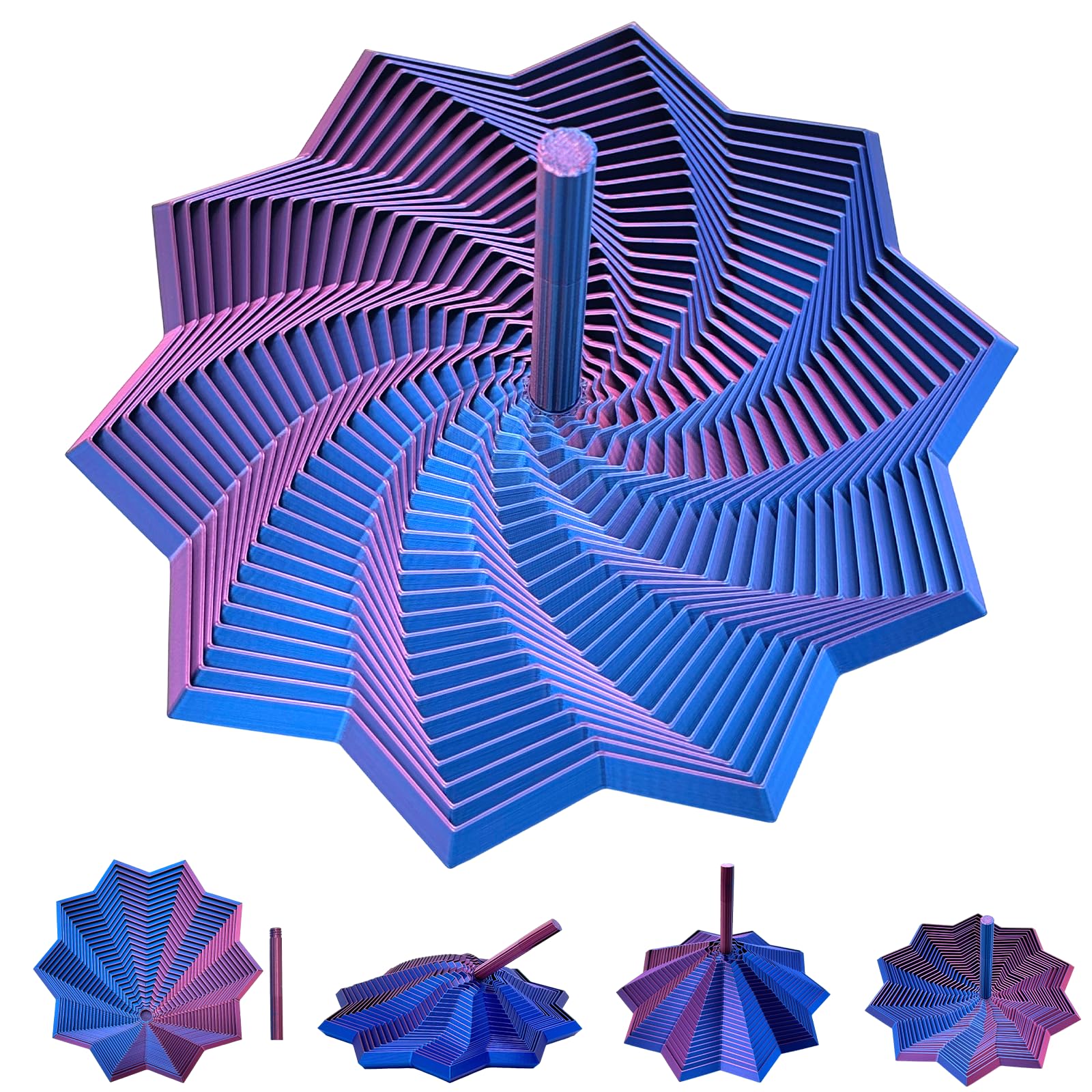 3D Printed Expanded Sensory Fidget Star,Stress-Relief Spinning Tower Toy with Handles,Sensory Toys for Adults&Teens,Honeycomb Whirling Spiral Design for ADHD & Stress Relief(Purple-Blue,large-25rings)