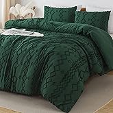 Andency King Size Comforter Set, 3 Pieces Dark Emerald Green Boho Tufted Geometric Shabby Chic Bedding, Soft Fluffy Farmhouse Bed Set, Jacquard Textured Comforter for All Season (104x90 Inch)
