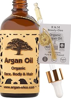 R&amp;M Arganöl Bio kaltgepresst – Marokkanisches Fair Trade Öl für Haare, Gesicht, Nägel und Lippen, sowie gegen Narben und Pickel &amp; als Massageöl – Flasche mit Pipette (100ml)