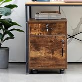 OFCASA File Cabinet with Lock, Small Rolling Filing Cabinets for Home Office, 1-Drawer Wood Under Desk File Cabinet with Wheels, Mobile Storage Organizer/Printer Stand for Letter/Legal, Rustic Brown