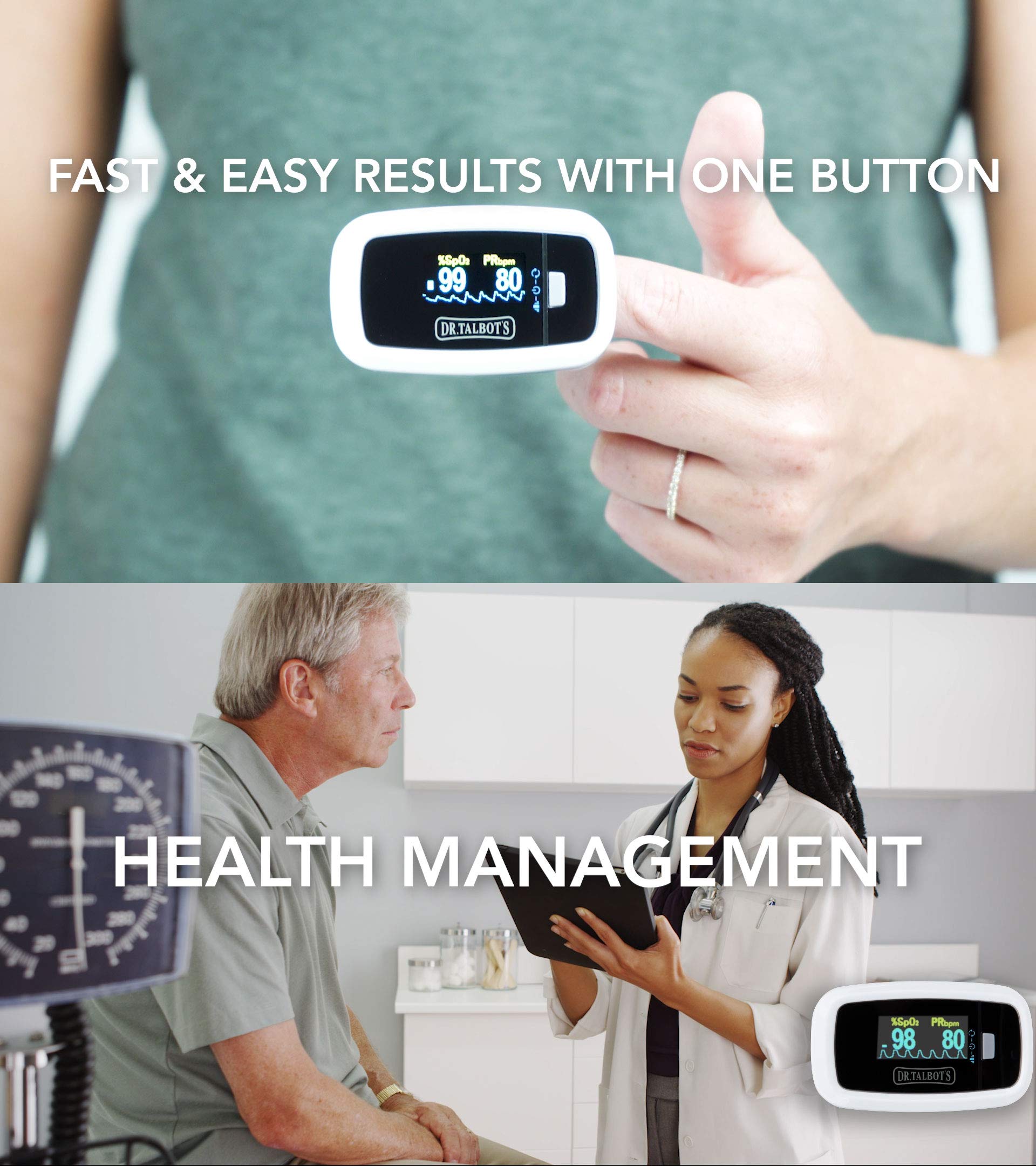 Dr. Talbot's Pulse Oximeter with Lanyard and Travel Pouch, White And Gray