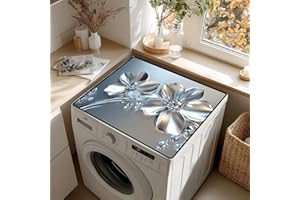 AOHMPT Non-Slip Washer & Dryer Top Cover Mat – Dust-Proof Protector Pad with Multiple Pattern Designs for Laundry Room & Kitchen Decor, Universal 23.6"x19.7" (Silver Flower, 23.6"x19.7")