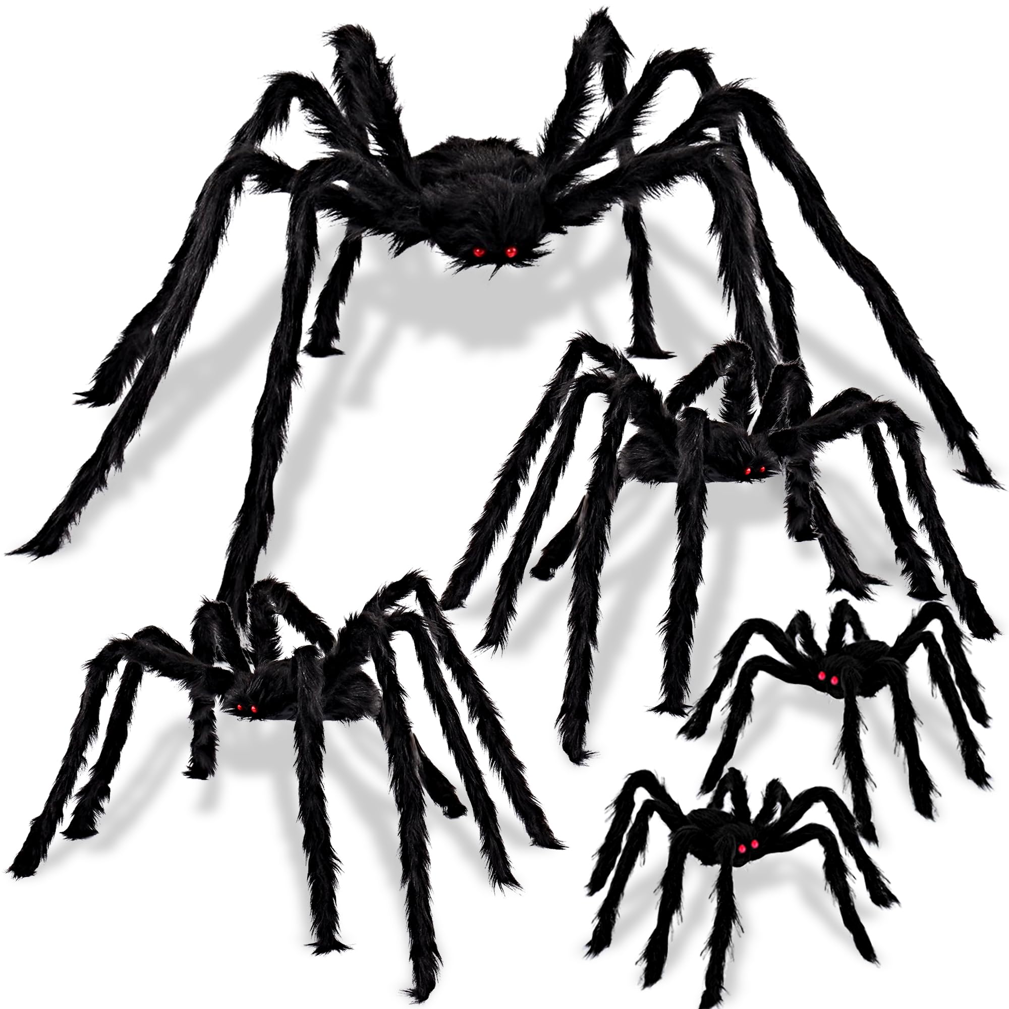 JOYIN Halloween Realistic Hairy Spiders Set (5 Pack), Halloween Spider Props, Scary Spiders with Different Sizes for Indoor and Outdoor Decorations (35", 30", 30", 24", 24")